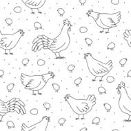 Seamless pattern with chickens roosters