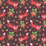 Foxes and wild strawberries seamless pattern N3