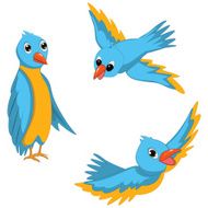 Blue Birds Vector Illustrations Set