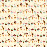Seamless festive birthday cakes and ice-cream pattern Flat sty N4