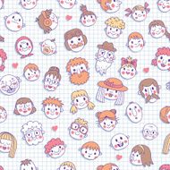 Funny cartoon faces Seamless pattern N5