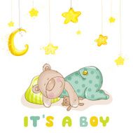 Baby Shower Card - Sleeping Bear and Stars