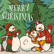 Snowman Playing In The Snow - Christmas Illustration For Children