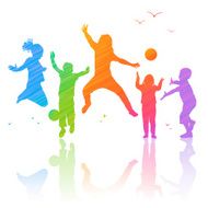 Happy Kids Playing illustration with colored silhouettes