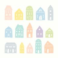 Set of 15 houses silhouettes