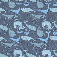 Cute cartoon Blue Whales Marine seamless background N3