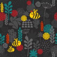 Seamless pattern with flowers and bees N2