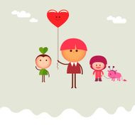 Floaters character set with heart shaped balloon