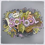 School cartoon hand lettering and doodles elements