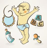 It&#039;s a boy baby shower design icons and illustration