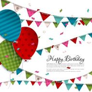 Vector birthday card with balloons and bunting flags N4