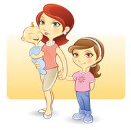 Mother with Baby and Young Daughter