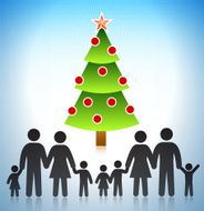 Holiday Christmas Tree with Family Stick Figures