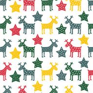 Colorful seamless retro Christmas pattern - Xmas reindeer and stars