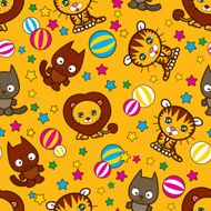 little playing predator on yellow background seamless pattern