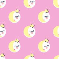 Pink seamless pattern with sleeping princess girls crowns