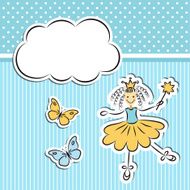 Little princess with paper cloud and butterflies