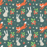 Rabbits and fox with seamless pattern