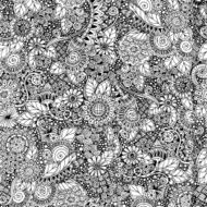 Seamless floral retro doodle black and white pattern in vector