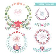Cute vintage vector floral arrangement set with hearts