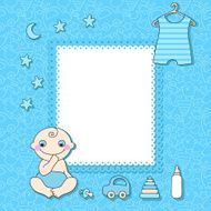 Sweet baby boy announcement card style cartoon N4