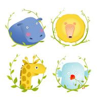 African Animals Fun Cartoon Portraits with Wreath