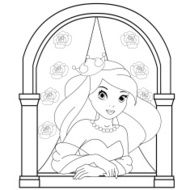 Princess in the castle window Coloring Book Page