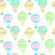 Watercolor hot air balloon seamless pattern