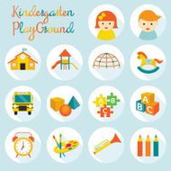 Kindergarten Preschool Objects Icons Set