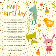Colorful Baby shower background with cat chicken and rabbit N2