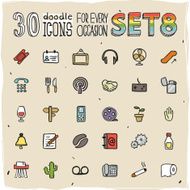 30 Colorful Doodle Icons Set 8