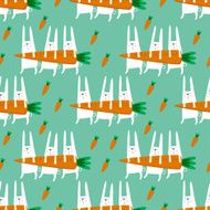 Seamless vector pattern with rabbits and carrots N2