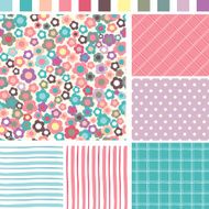 Floral Seamless background Check Strip Dot pattern