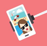 Girl selfie photo Selfie set Vector beach background