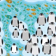 penguins on an ice floe fish water seamless pattern