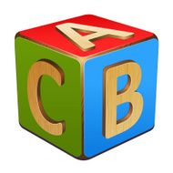 wooden cube with letters A B C