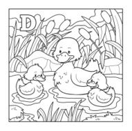 Coloring book (duck) colorless illustration (letter D)