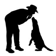Vector silhouette of people with dog N34