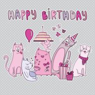 Vector birthday card with funny cats N3