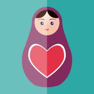 Russian doll matryoshka with heart on teal background Vector