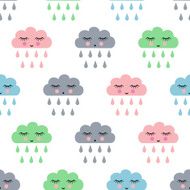 Child drawing style rainy clouds pattern