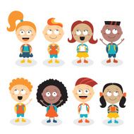 Happy kids cartoon characters isolated on white Back to school