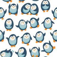 Cartoon vector seamless pattern with penguins