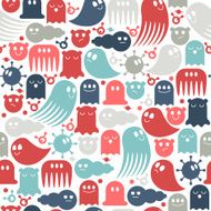 Cute monsters seamless pattern - red blue green and gray N3