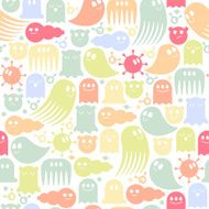 Cute monsters seamless pattern - pale pastel colors