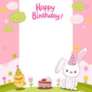 Happy Birthday card with a bunny and bird N2