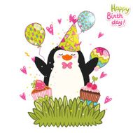 Happy Birthday card background with cute penguin N11