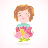 Cute cartoon woman with flowers