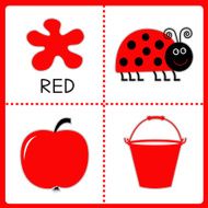 Learning red color Ladybug apple and bucket Educational cards