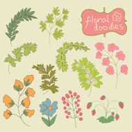 Flowers and plants Doodle Child&#039;s hand drawing Vintage